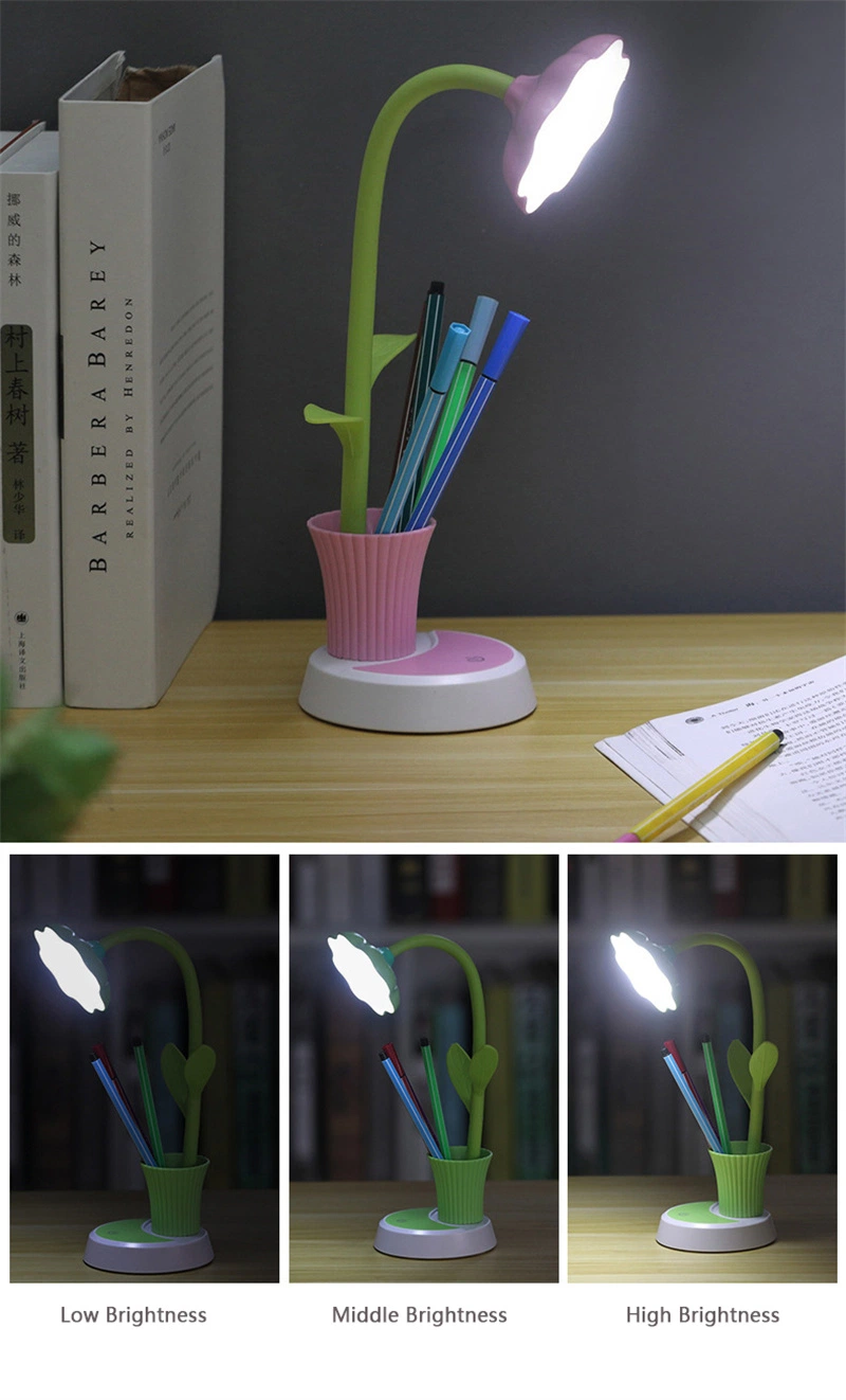 Gooseneck Sunflower LED Rechargeable Table Desk Light for Children Kids Reading Pen Holder Table Lamp