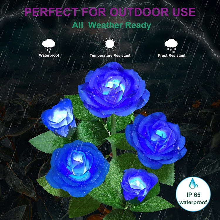3 Heads Rose Flower Shaped Light Solar Powered Outdoor Landscape Garden LED