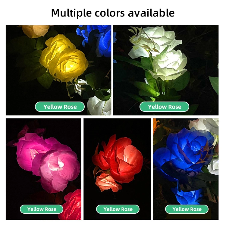 3 Heads Rose Flower Shaped Light Solar Powered Outdoor Landscape Garden LED