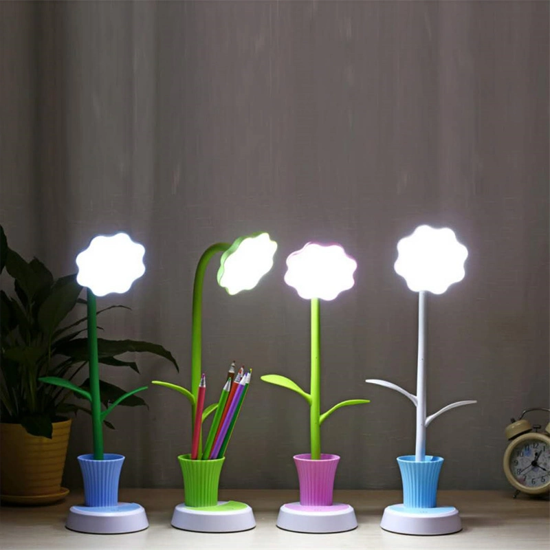 Gooseneck Sunflower LED Rechargeable Table Desk Light for Children Kids Reading Pen Holder Table Lamp