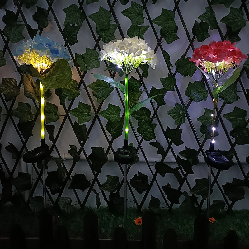 Hydrangea New Style Outdoor Colorful Decoration LED Solar Garden Light Lighting Solar Metal Flower Stake Lights