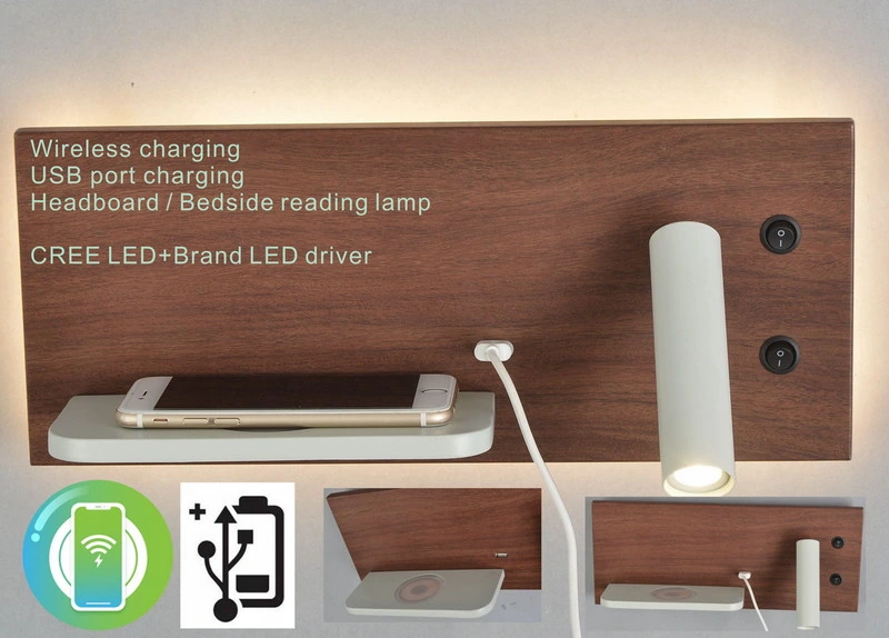 with Wireless Charging Bedside Wall Lamp LED Reading Light